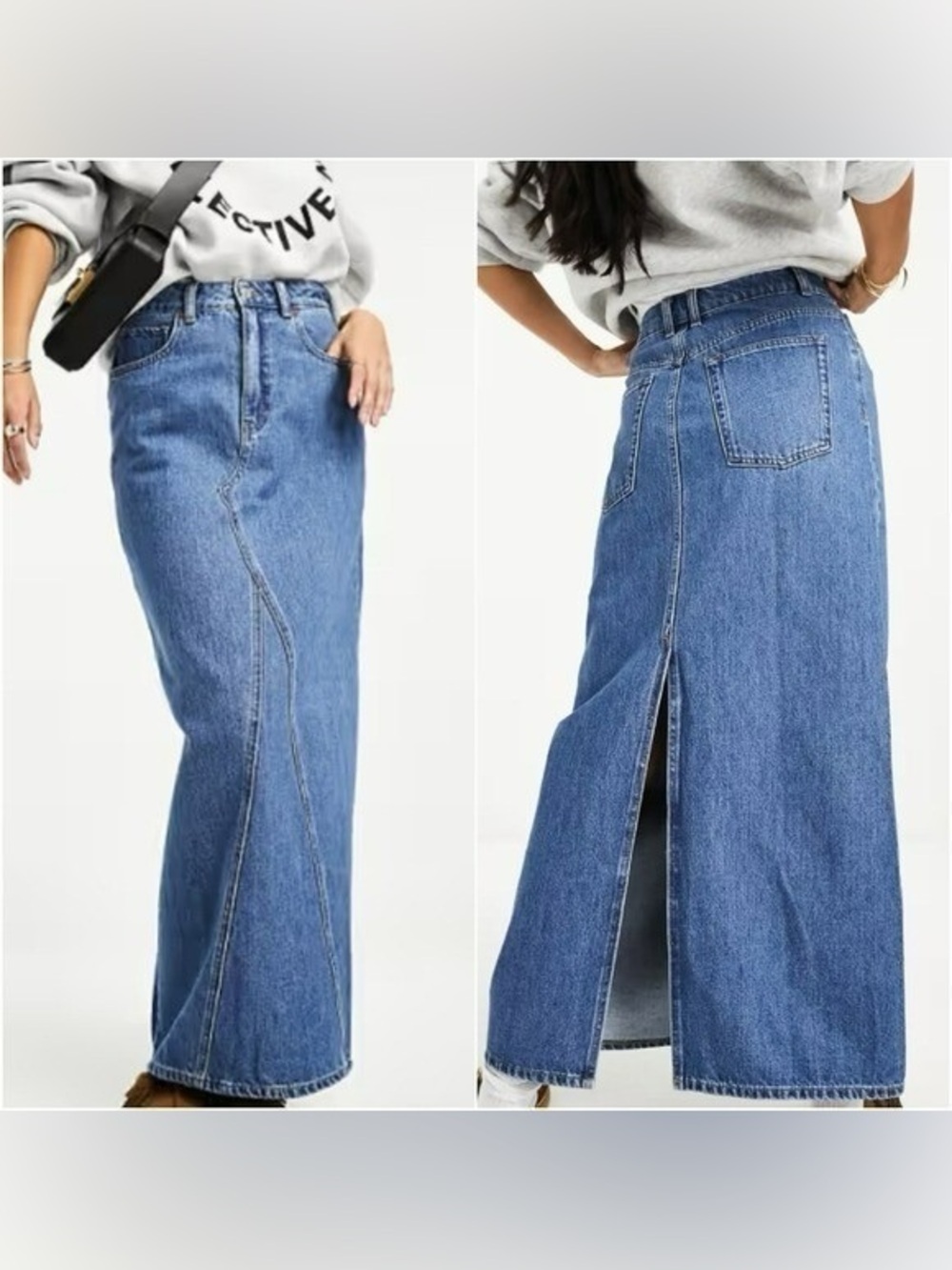 Mango Denim Maxi Skirt with Back Slit